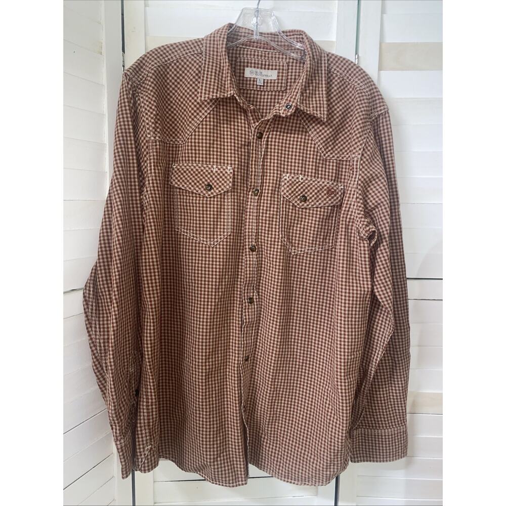 Blue Ranchwear Western Shirt Men’s Large Pearl Snap L/Sleeve Red White Gingham